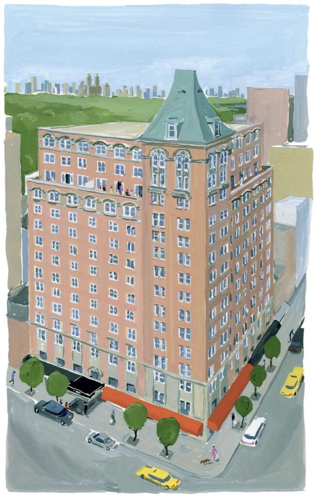 Illustration de l'hôtel Mark par Jean-Philippe Delhomme, illustrateur de mode, peintre et critique culturel parisien. © Jean-Philippe Delhomme.