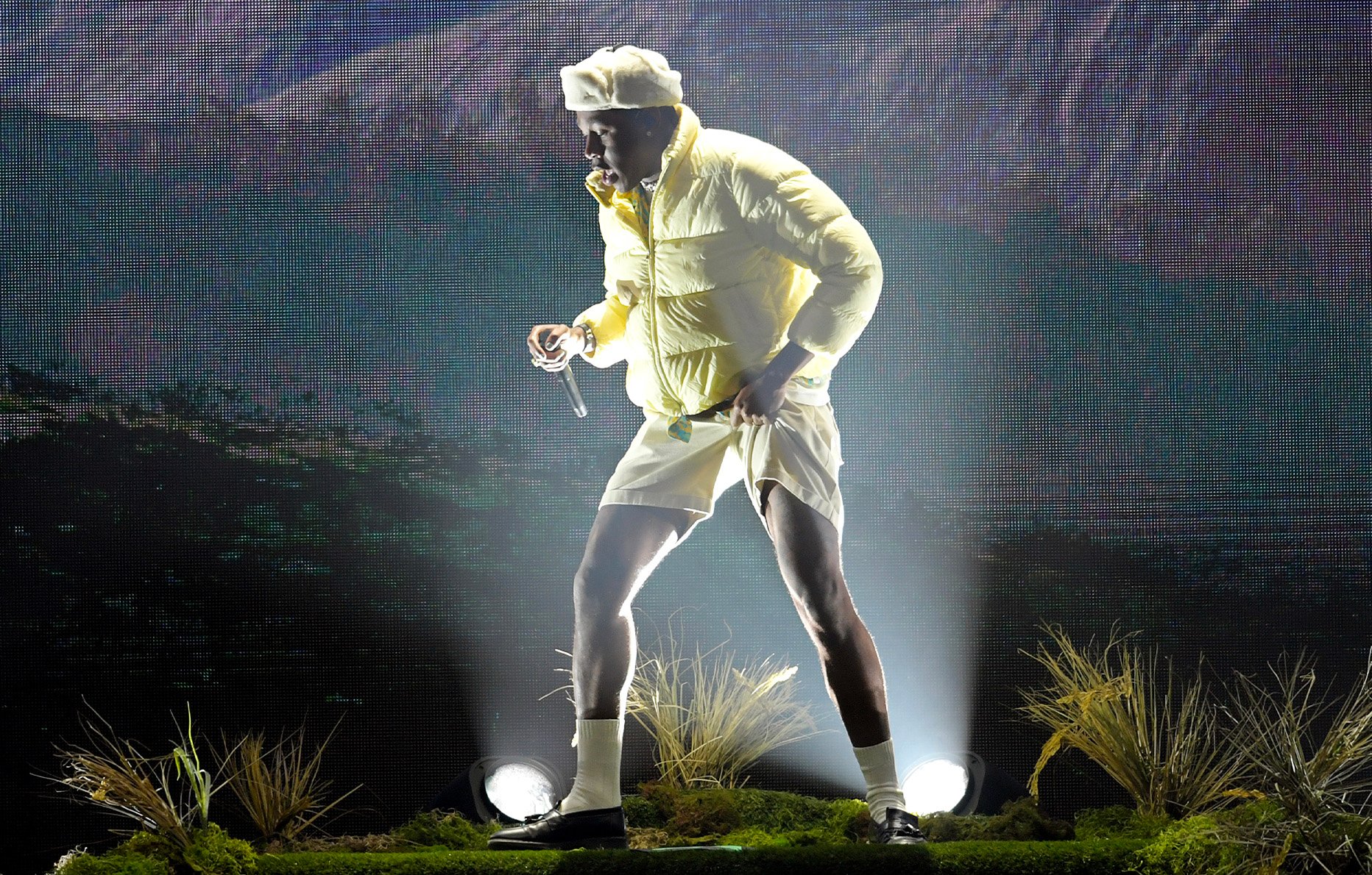 Tyler the Creator sur la scène du Rod Laver Arena à Melbourne en Australie le 2 août 2022. © Martin Philbey/WireImage.