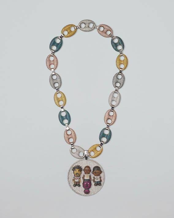 Collier Jacob & Co. N.E.R.D serti de diamants blanc, roses, jaunes, bleus, oranges, noirs, cognacs, verts et rubis