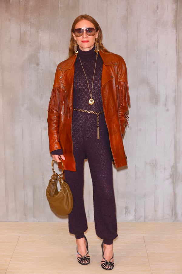 diane kruger en ensemble, veste en cuir et lunettes de soleil chloe 