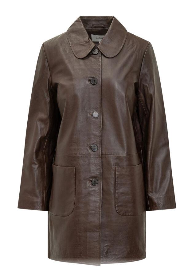 manteau en cuir marron à poches bash