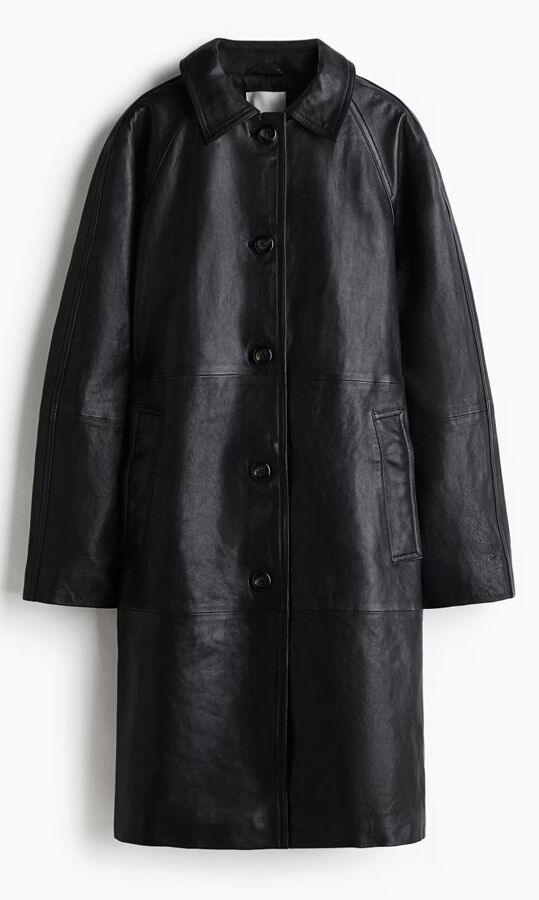 manteau en cuir noir hm