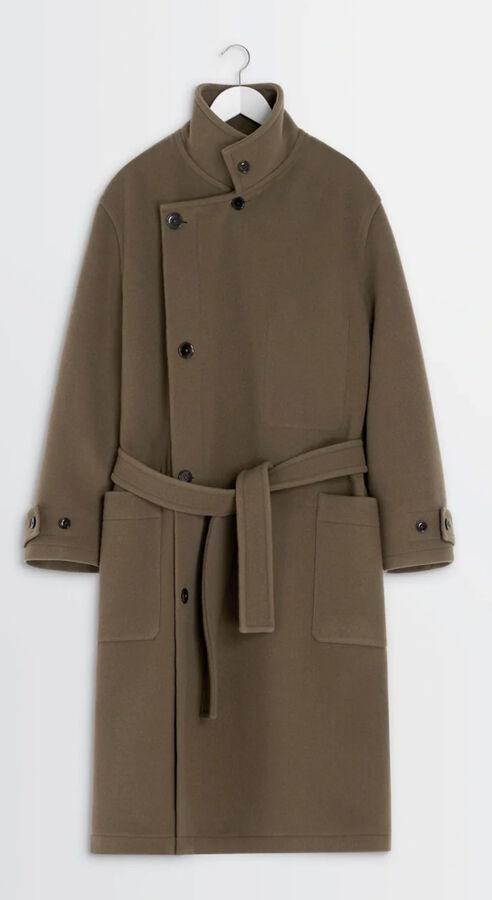 manteau ceinturée en laine et à col cheminée lemaire