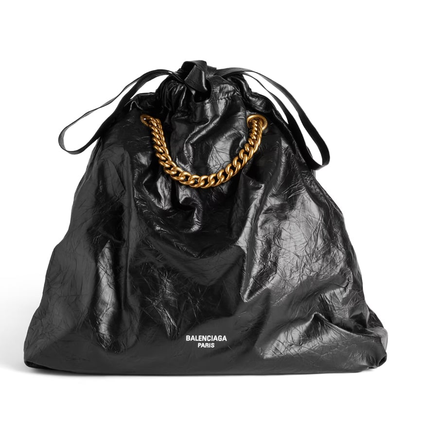 cabas en cuir froissé noir et chaîne dorée balenciaga 