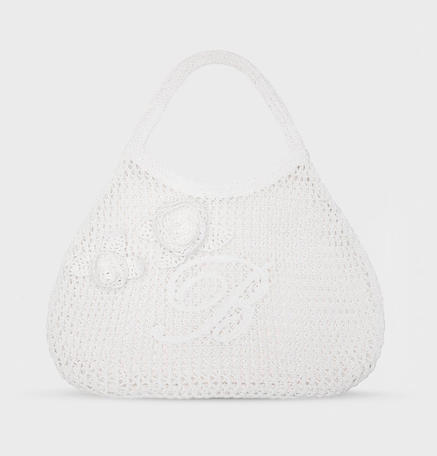 cabas en crochet blanc à détails de fleurs