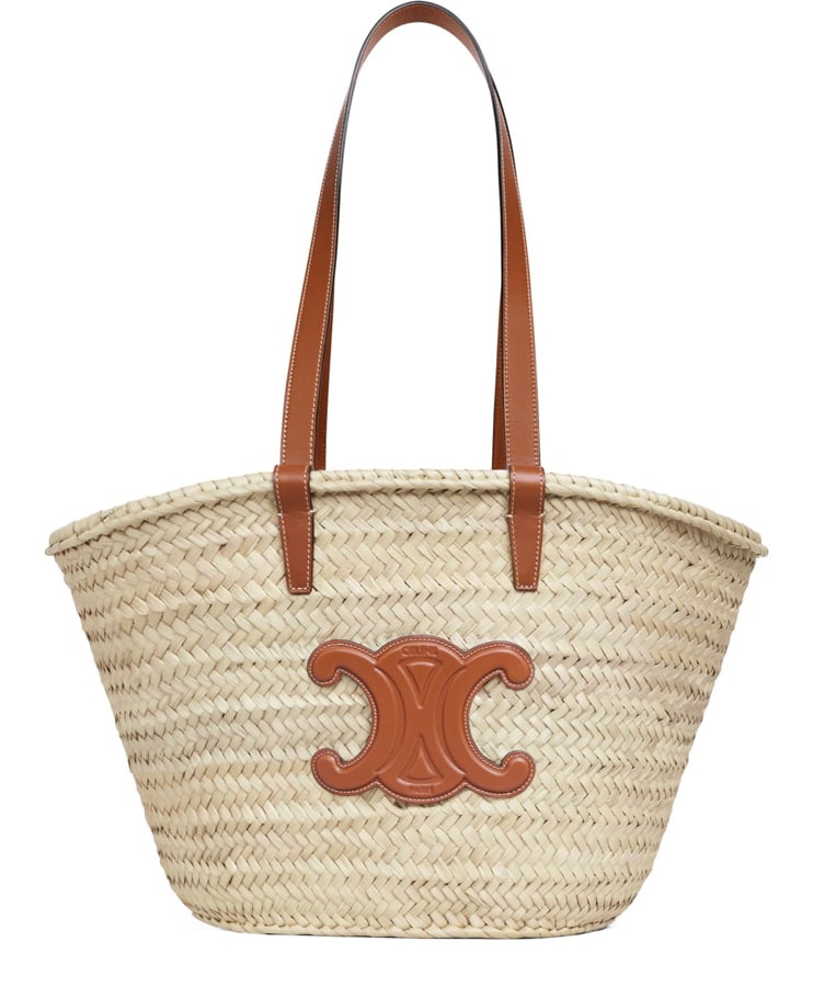 cabas triomphe en raphia et à logo en cuir celine 