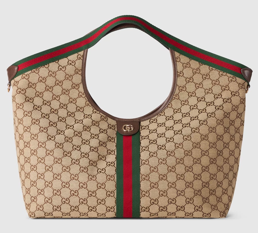 cabas giglio de gucci en toile GG et bande WEB vert et rouge