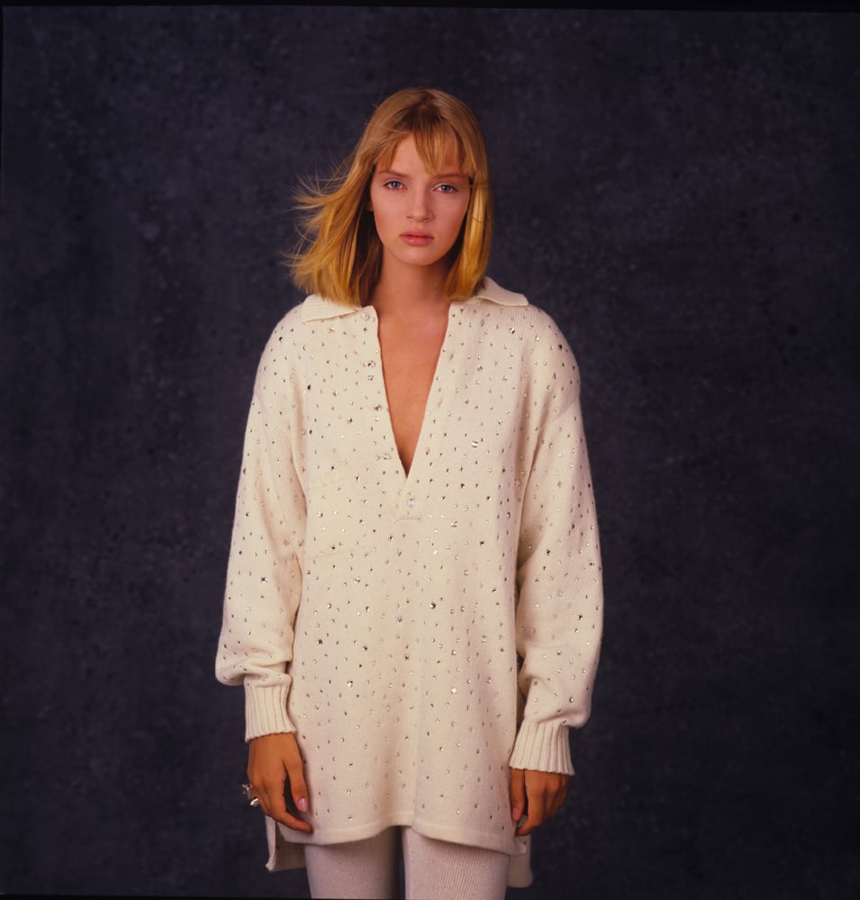 Uma Thurman en 1985. Photo par Andrea Blanch/Getty Images.