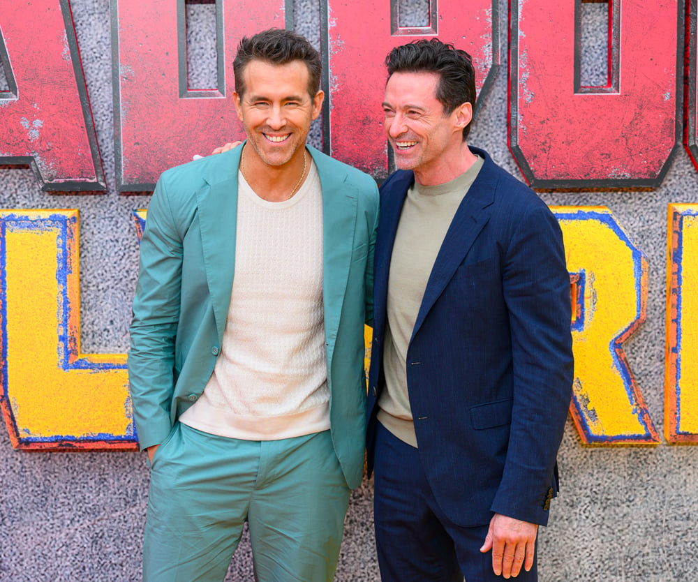 Ryan Reynolds and Hugh Jackman attend the "Deadpool & Wolverine" UK Fan Event at the Eventim Apollo on July 11, 2024 in London, England. (Photo by Karwai Tang/WireImage)