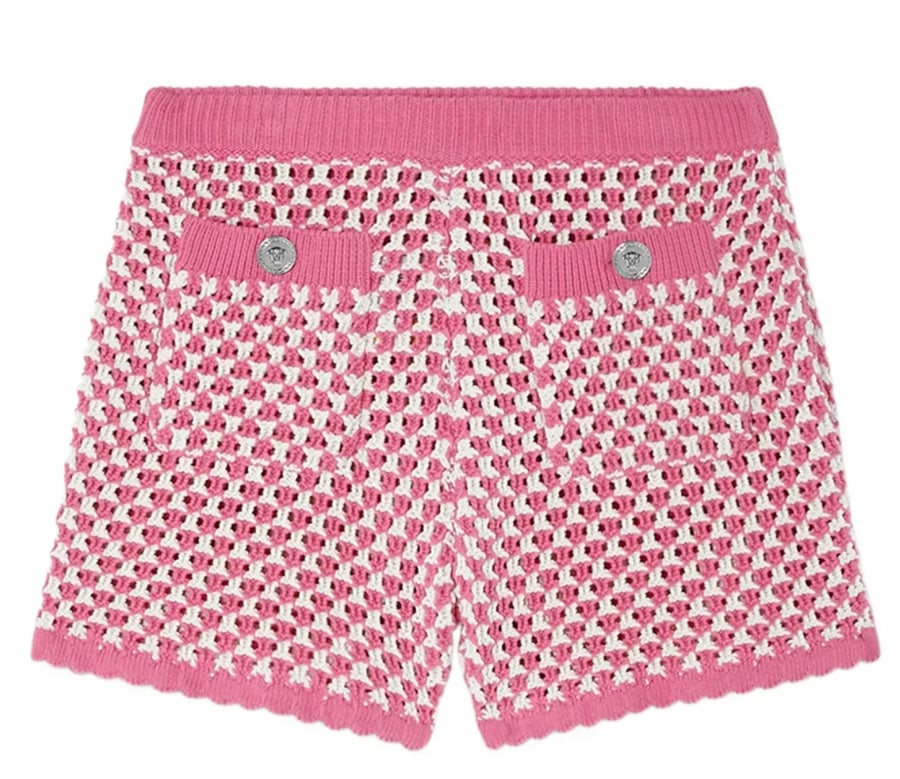 Versace white and pink crochet mini shorts
