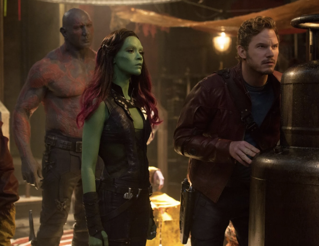 Zoe Saldana, Chris Pratt et David Bautista dans Les Gardiens de la Galaxie (2014) © Copyright Walt Disney.