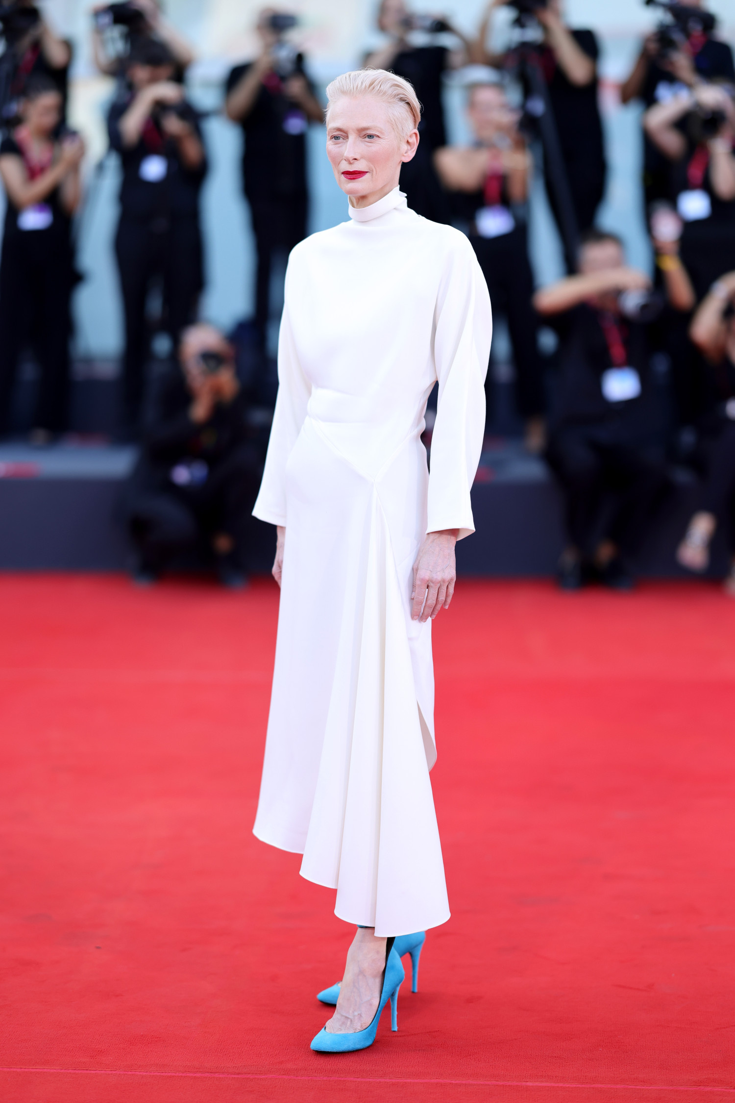 Tilda Swinton en robe Alaïa à la Mostra de Venise le 3 septembre 2024 © Alaïa via Getty Images.