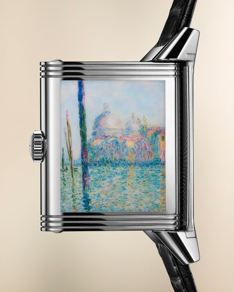 L’édition limitée des modèles Reverso Tribute Enamel en hommage aux séries “Venise” du peintre Claude Monet.