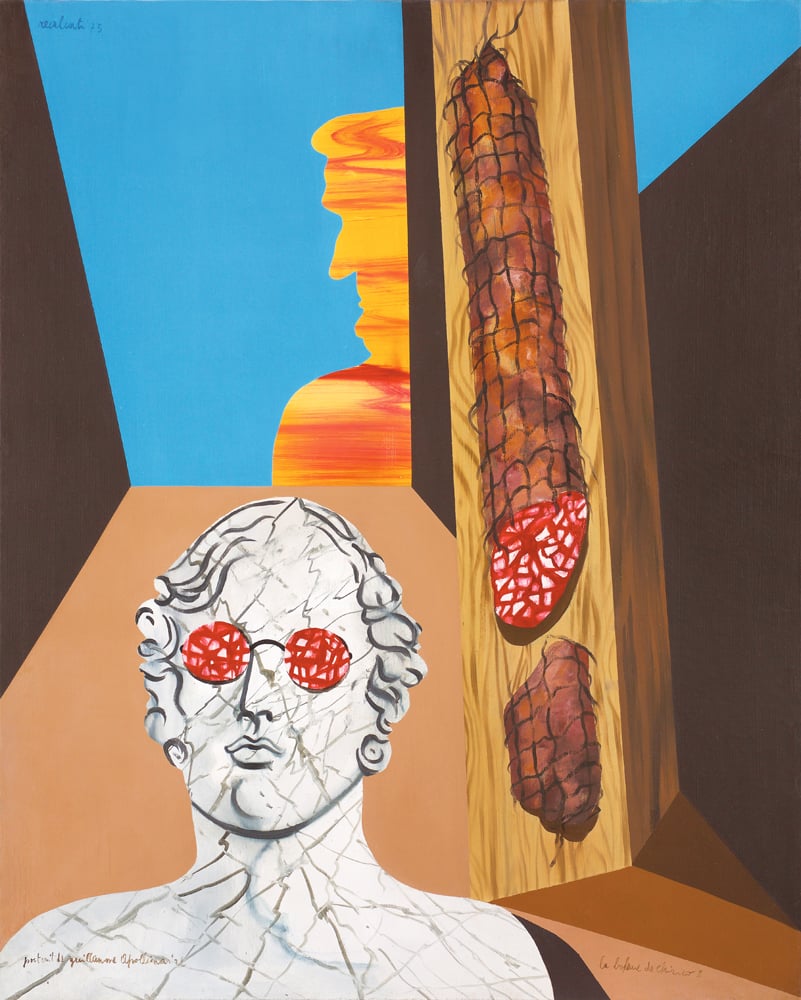 Antonio Recalcati, "Portrait de Guillaume Apollinaire (série « La bohème de Chirico »)" (1973). © Courtesy of galerie Le Minotaure.