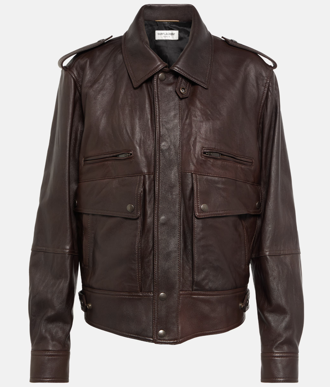 Veste en cuir Saint Laurent.