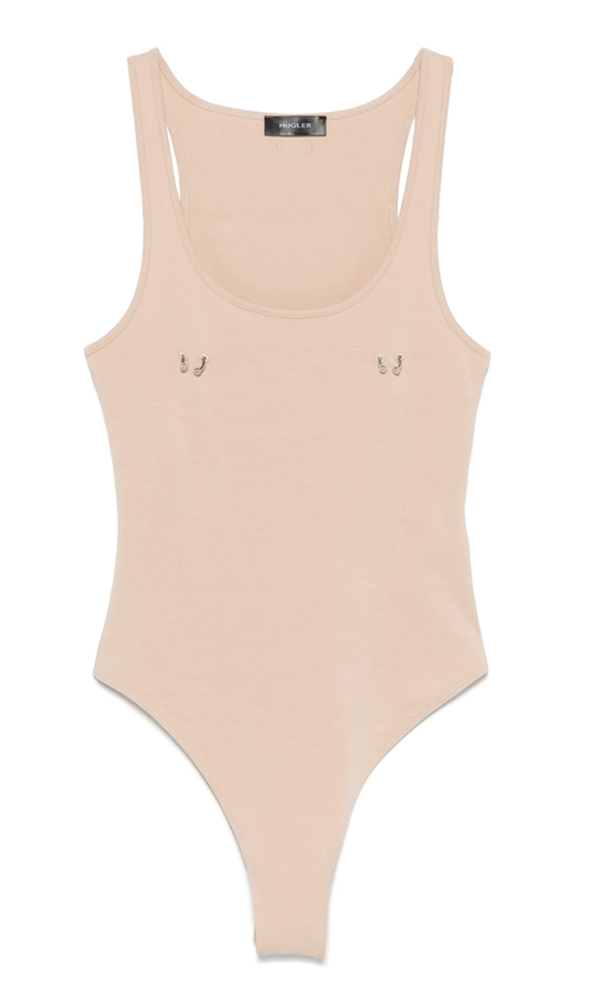 body beige en coton à détails piercings mugler 