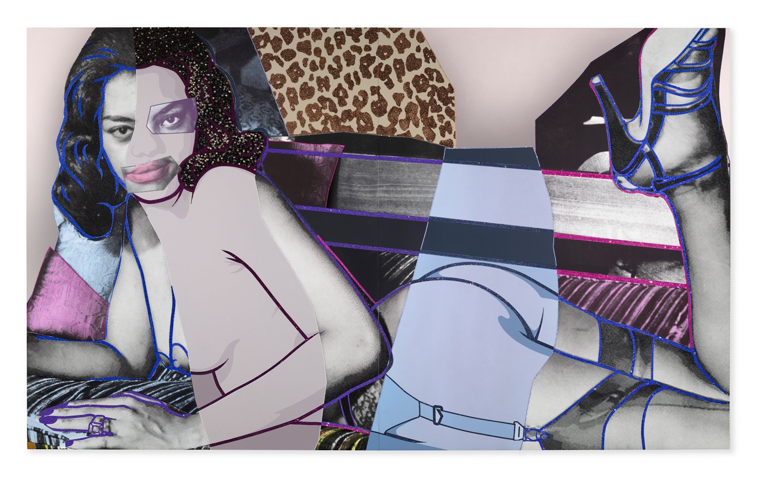 Mickalene Thomas, Tan n' Terrific (2024) huile sur toile montée sur bois 243,8 x 406,4 x 5,1 cm © Courtesy the artist. 