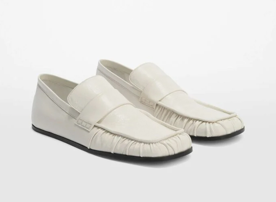 mocassins en cuir blanc froncé et bout carré jil sander 