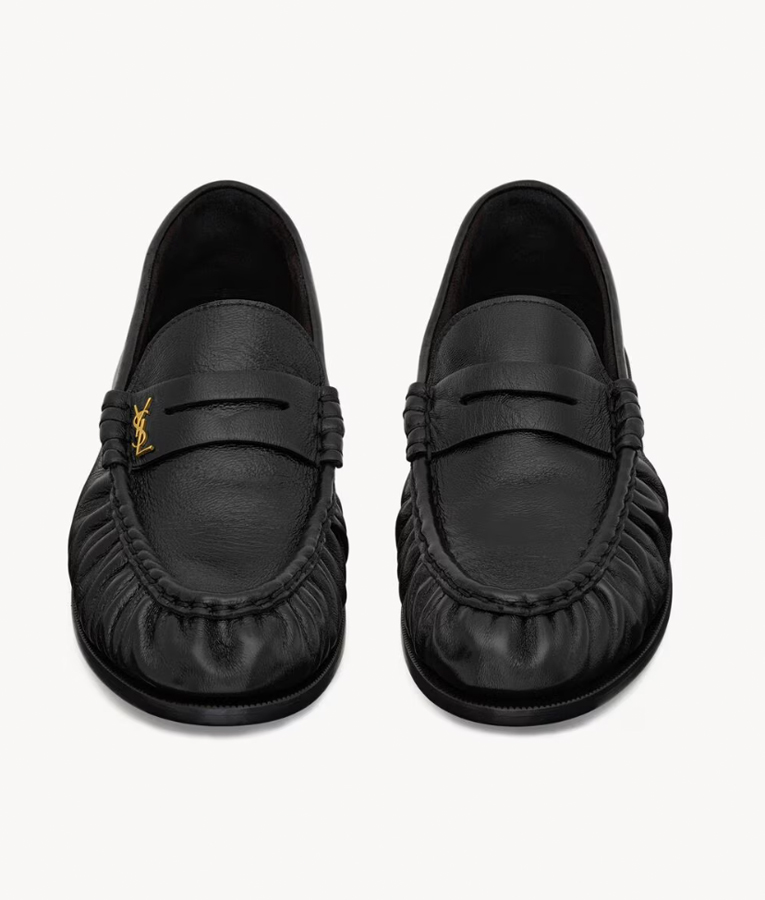 mocassins en cuir noir froncé saint laurent 
