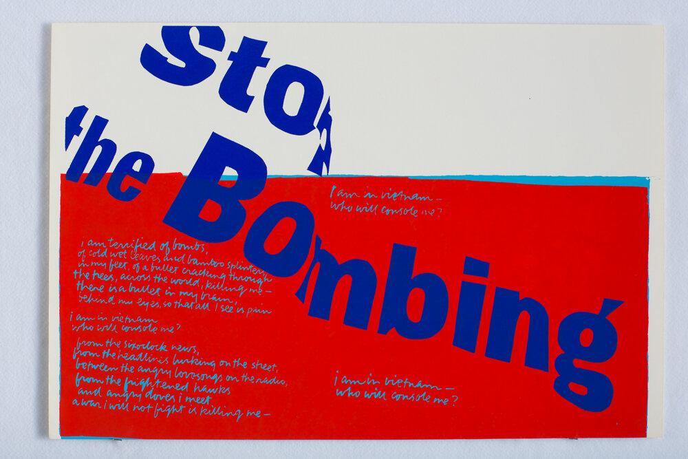 Corita Kent, "stop the bombing" (1967). © 2024, Corita Art Center, corita.org.