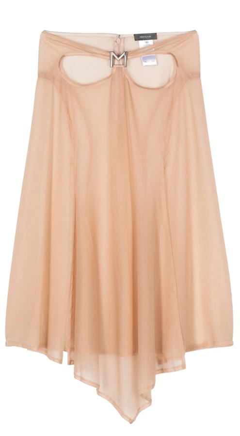 jupe transparente à découpes tendance printemps-ete 2026 mugler