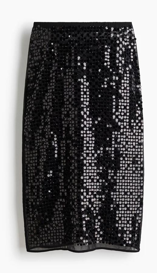 jupe crayon à sequins transparente printemps-ete 2026 tendance h&m
