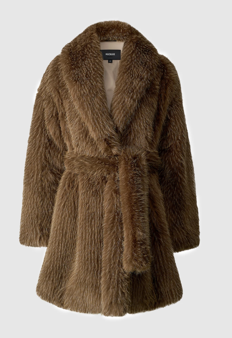 manteau ceinturé en fausse fourrure mackage