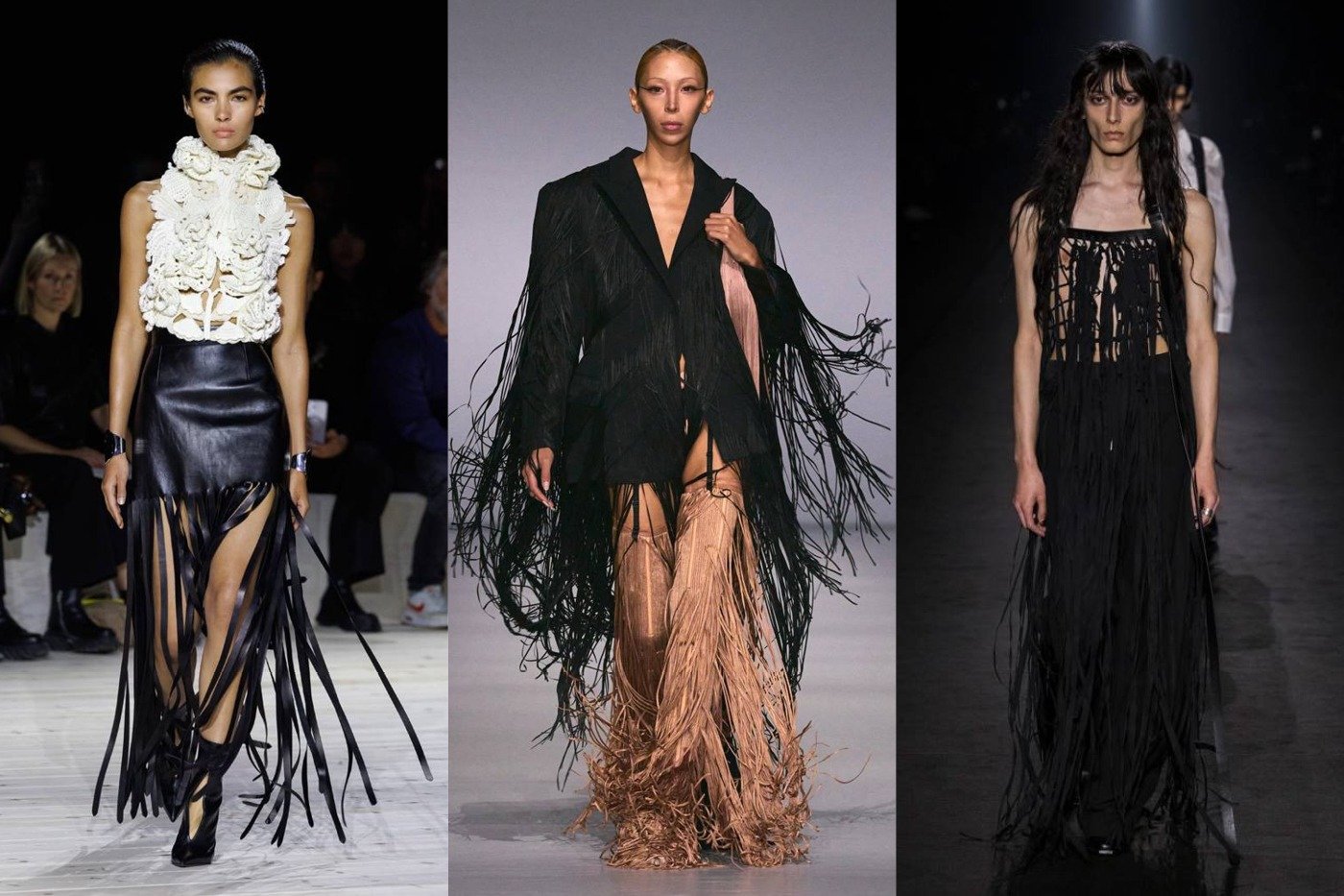 Les franges vues sur les défilés McQueen, Mugler et Ann Demeulemeester.