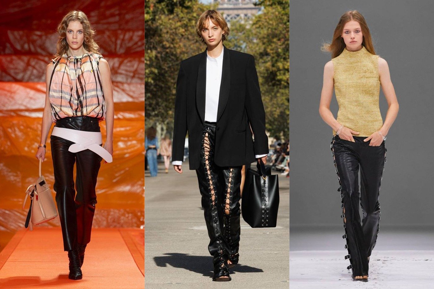 Le pantalon en cuir vu sur les défilés Louis Vuitton, Stella McCartney et Courrèges.