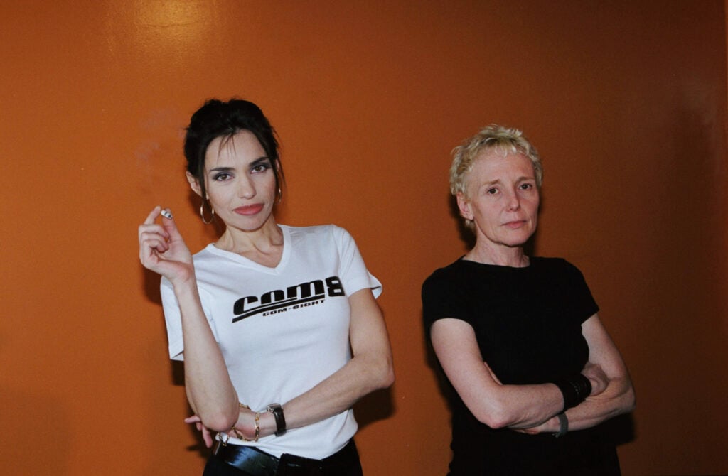 Claire Denis, director with Beatrice Dalle, star of her film 'Trouble Everyday'. (Photo by Stephane Cardinale/Sygma via Getty Images)