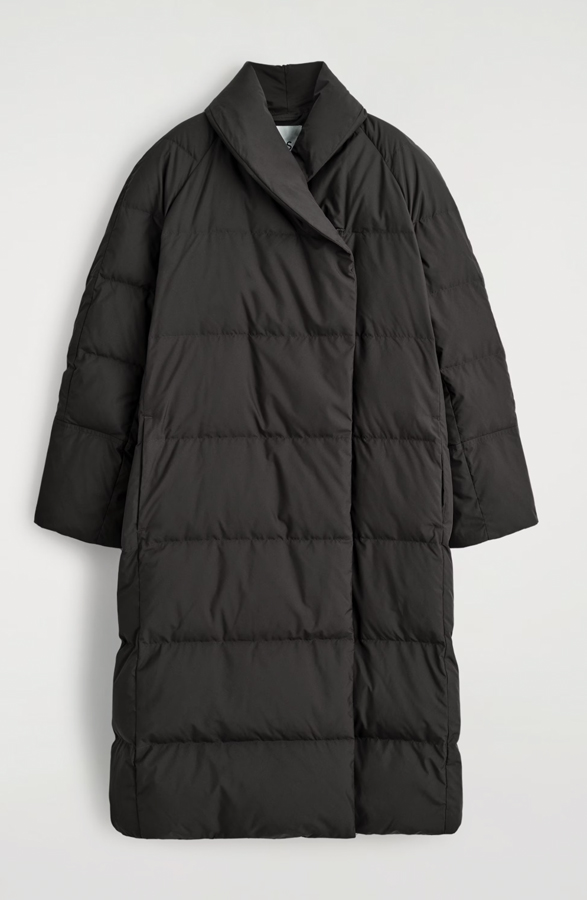 manteau long matelassé à col chale cos 