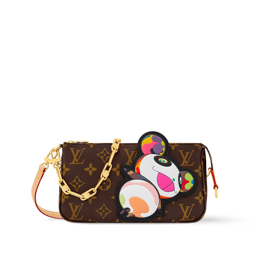 Petite pochette en toile Monogram au Panda Superflat et à chaîne dorée, issue de la collection Louis Vuitton x Murakami.