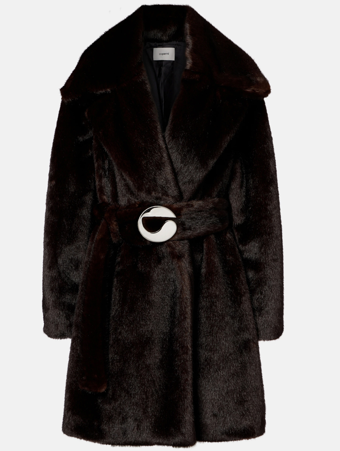 manteau en fausse fourrure ceinturé coperni