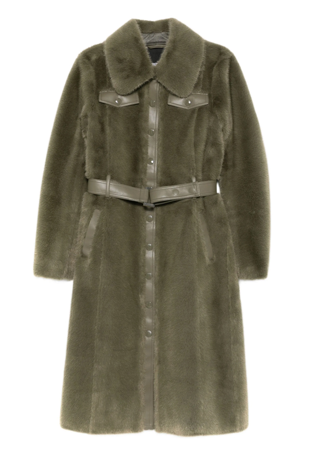 manteau vert en fausse fourrure avec ceinture patrizia pepe