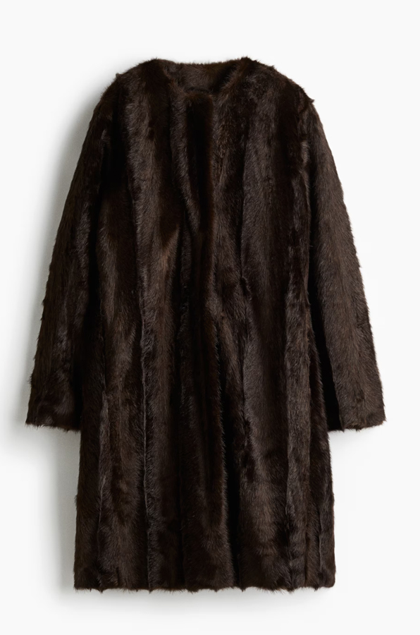 manteau marron foncé en fausse fourrure hm 