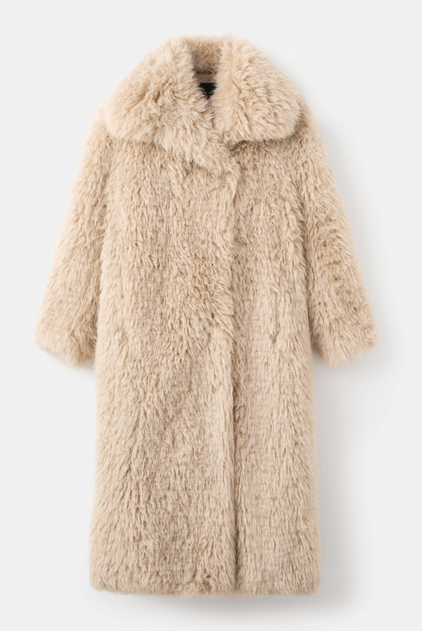 manteau long en fausse fourrure beige mango 