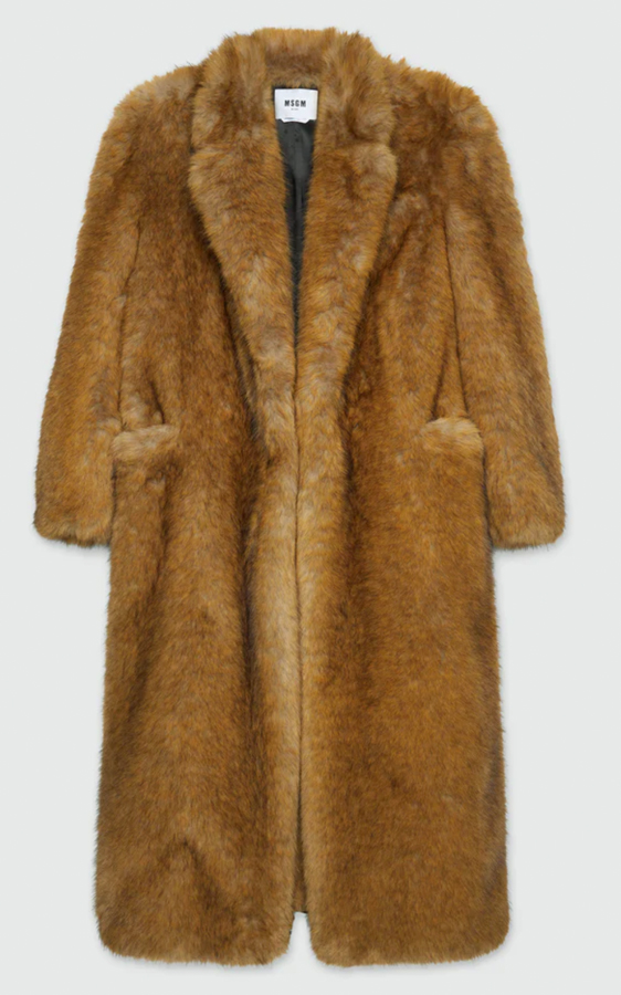 manteau long en fausse fourrure à poches msgm
