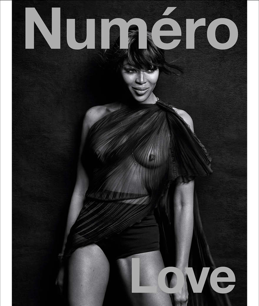 Naomi Campbell photographiée par Peter Lindbergh, 2018. Coiffure Lorenzo Barcella. Maquillage Hila Karmand.