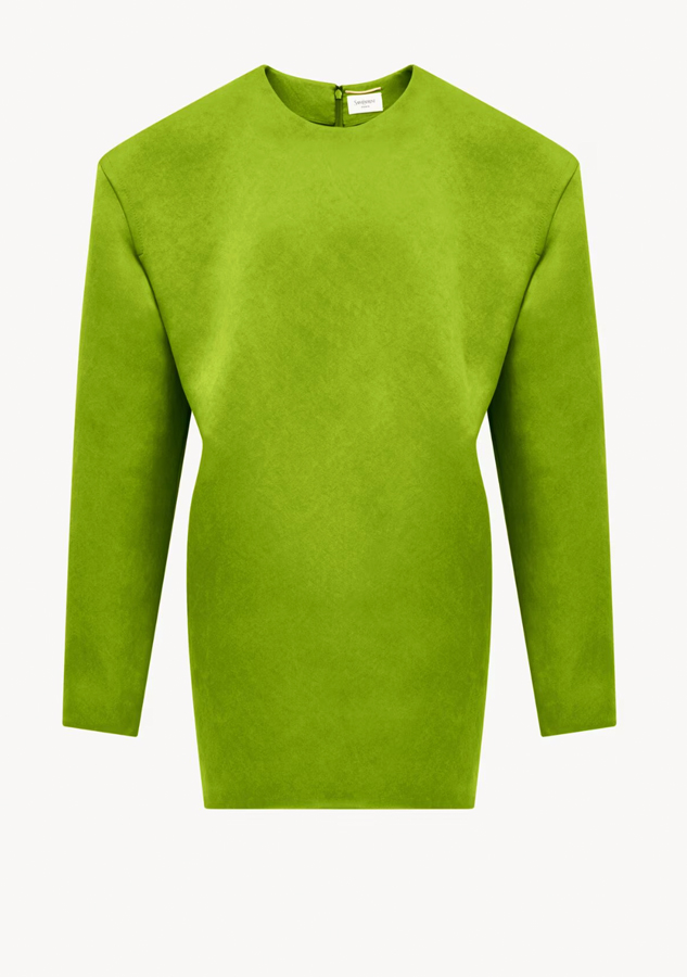 robe courte à manches longues en satin de soie délavé saint laurent