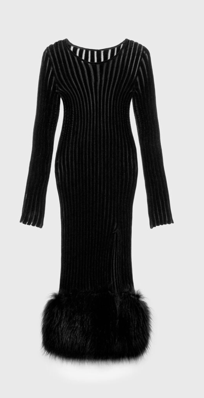 robe noire en velours et fourrure blumarine