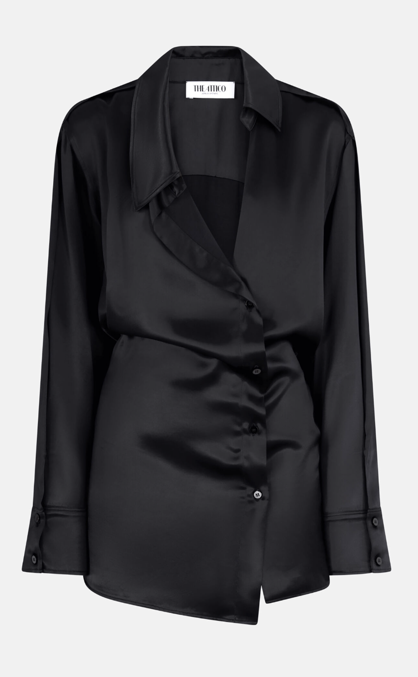 robe chemise en satin noir the attico