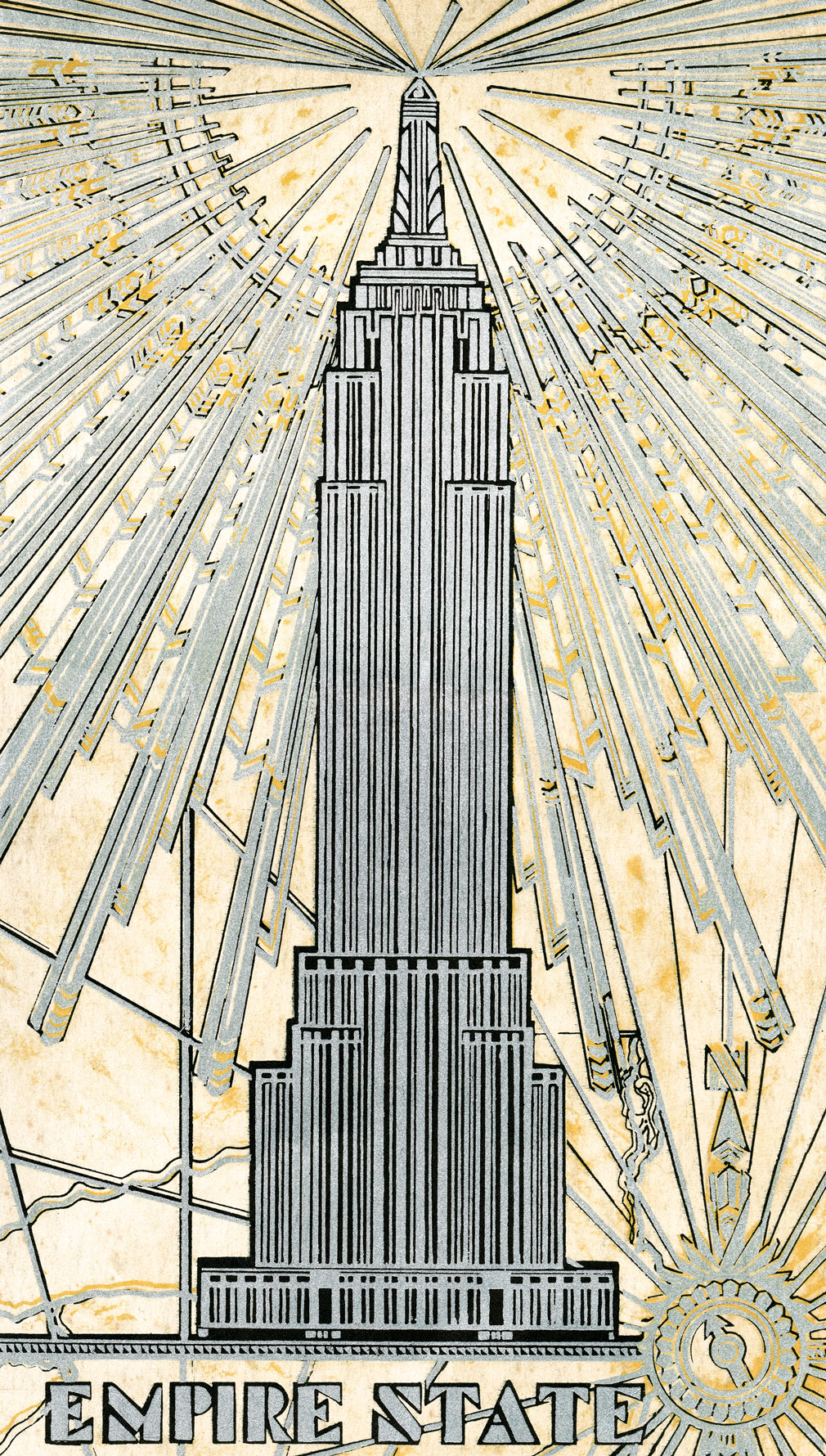Empire State. A History. Illustration pour la couverture d'une brochure publicitaire édité par l’Empire State Building retraçant l’histoire de sa construction © Cité de l’architecture et du patrimoine / musée des Monuments français.