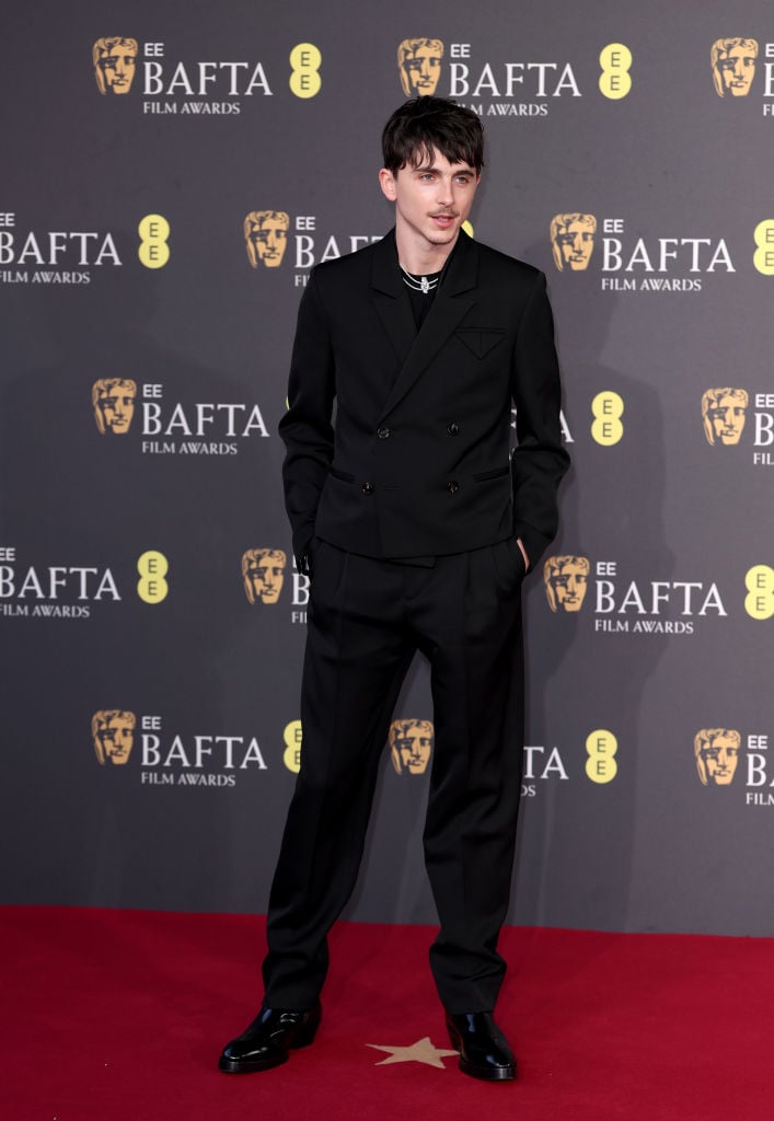 Timothée Chalamet En costume noir Armani Privé au 78e BAFTA Film Awards le 16 février 2025  à Londres.  ©  Mike Marsland/WireImage.