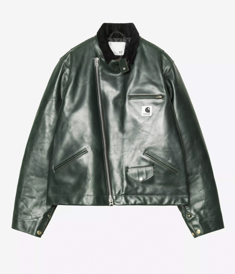 bomber en cuir vert zippé sacai x carhartt WIP 
