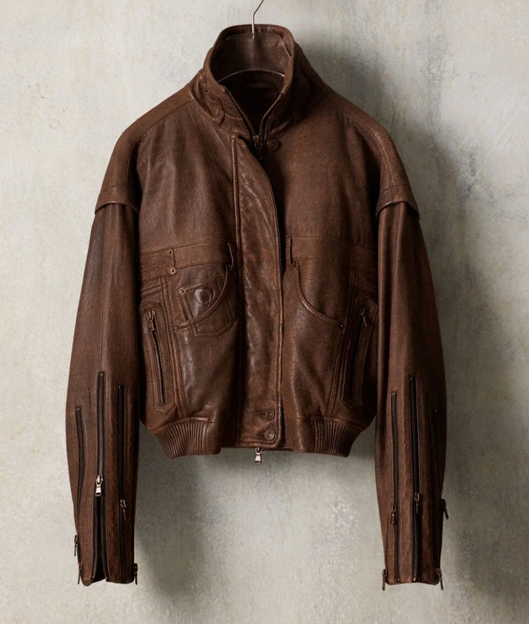 bomber en cuir marron avec élastique et zips desigual 
