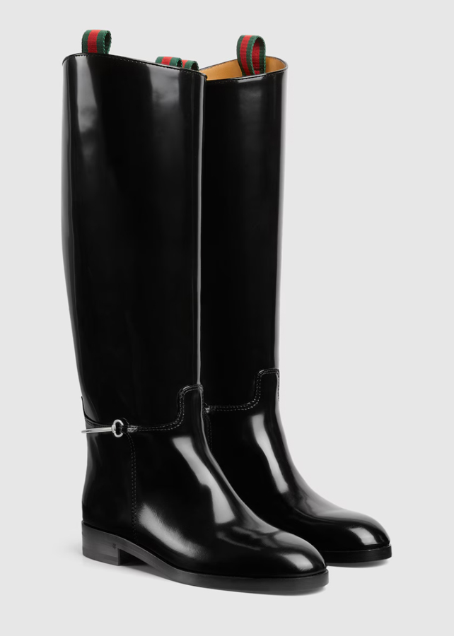 bottes equestres en cuir verni noir gucci 