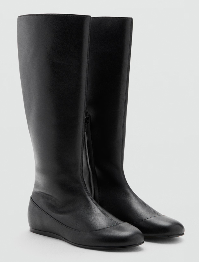 bottes plates en cuir noir mango 