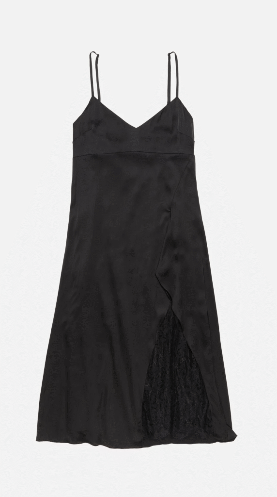 slip dress en satin noir avec dentelle acne studios