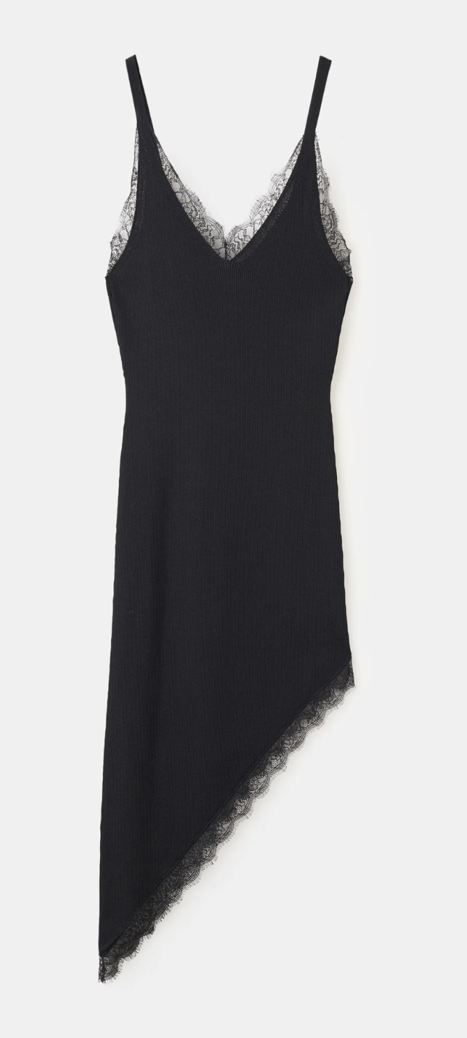 slip dress noire asymétrique à détails en dentelle mango