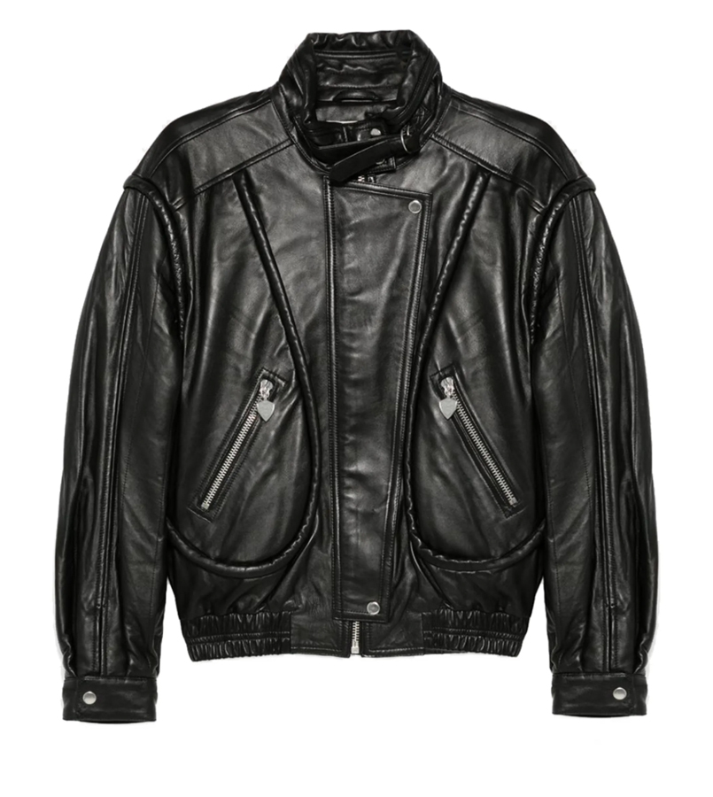 veste biker en cuir noir froissé isabel marant 